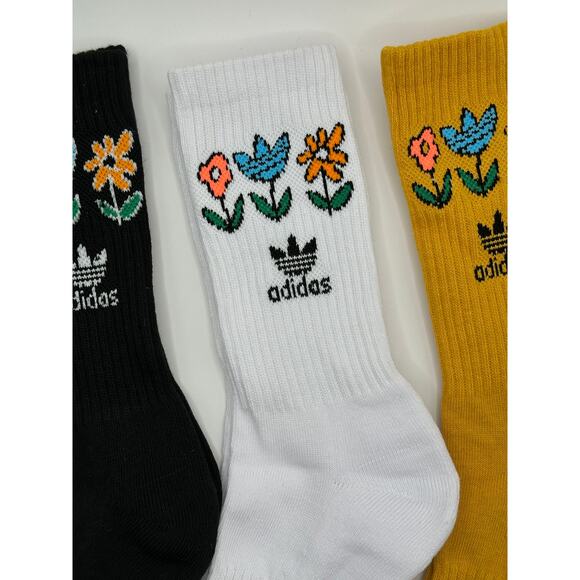 3 Pairs ADIDAS Floral Everyday Cotton Crew Socks Dri Fit NWOT Size MEDIUM - Picture 2 of 3